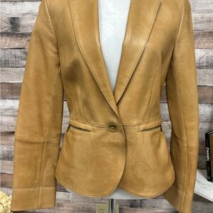 Saks Fifth Avenue Lambskin Leather Tan Blazer 6